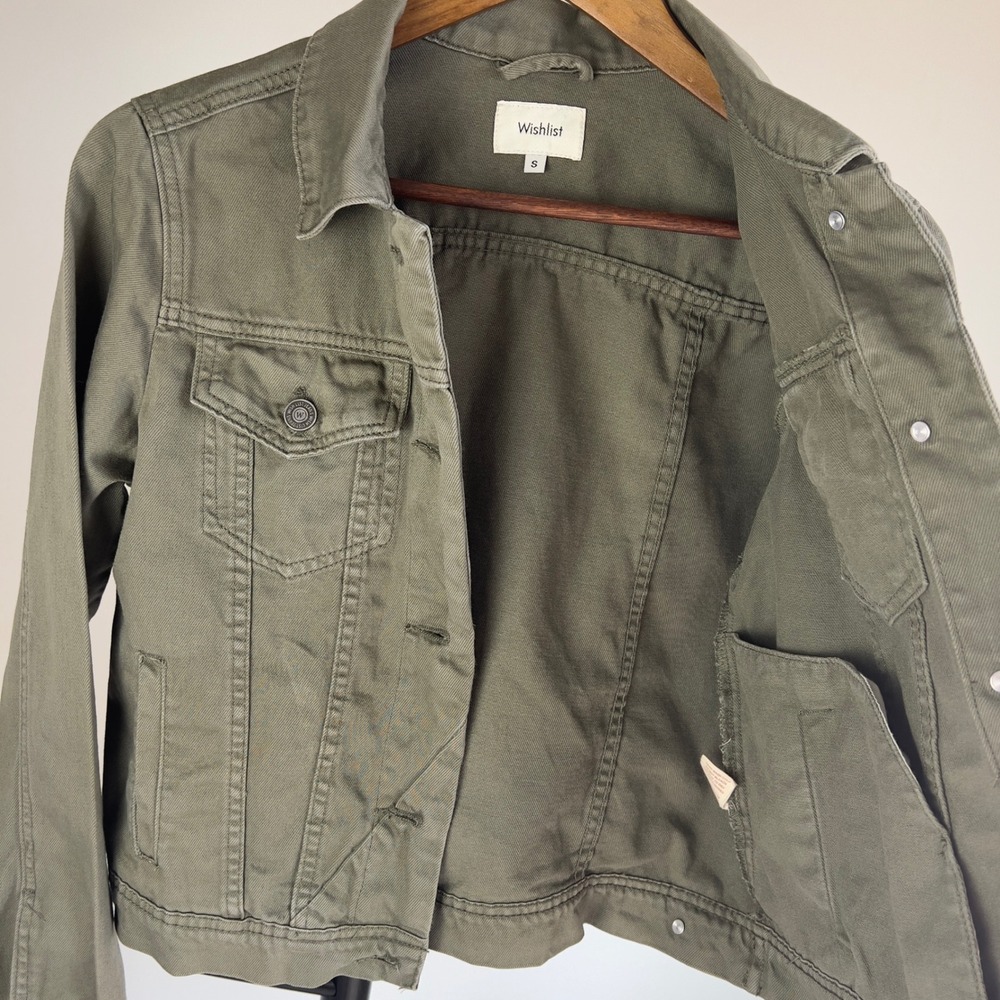 Wishlist Olive Green Denim Jacket Womens Small Utility Trucker Twill Cotton - Picture 9 of 11